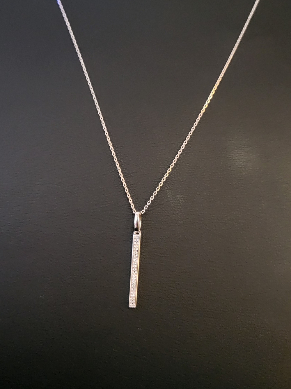 Sterling Silver Pave Bar Pendant Necklace - 18 Inches